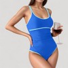 Anna-Kaci Women's One-Piece Swimsuit with Scoop Neck Contrast Trim and Ruched Waist Detail - 2 of 3