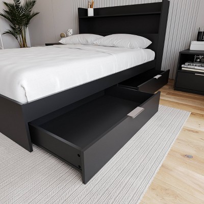Black Full Captain's Bed with Storage Drawers