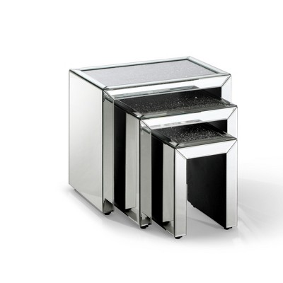 Passion Furniture Decor 19.7 in. Silver Rectangle Glass Top Nesting End Table (3 Pieces)