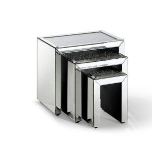 Passion Furniture Decor 19.7 in. Silver Rectangle Glass Top Nesting End Table (3 Pieces) - 1 of 4