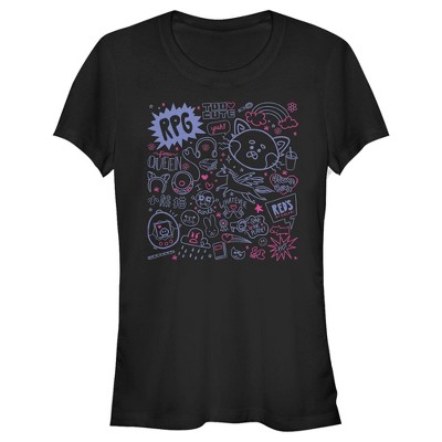 Junior's Turning Red Doodle Collage T-Shirt