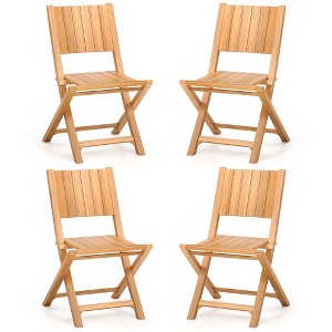 Costway 2/4 PCS Folding Patio Chairs with Inclined Backrest Teak Wood Outdoor Dining Chairs - 1 of 4