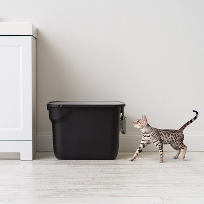 Large Black and Gray Top Entry Cat Litter Box with Scoop
