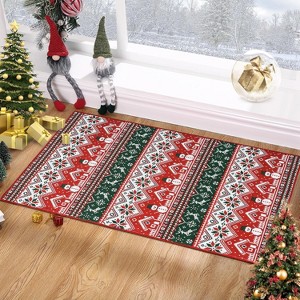 Christmas Runner Rug Washable Non-Slip Snowman Carpet, Soft Low Pile Decorative Kitchen Floor Mat for Bedroom or Entryway - 1 of 4