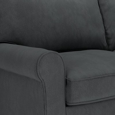 Charcoal Microfiber Rolled Arm Sofa with Pillow Back