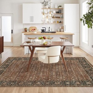 Washable Vintage Floral Distressed Rugs, Low Pile Non Slip Carpet, Soft Mat for Living Room Office Kitchen Laundry Hallway Entryway - 1 of 4