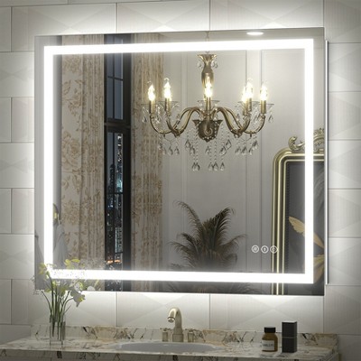 Apmir Super Bright Front & Back LED Lighted Anti-Fog Tempered Glass Bathroom/Vanity Mirror with ETL & 3-Year Warranty