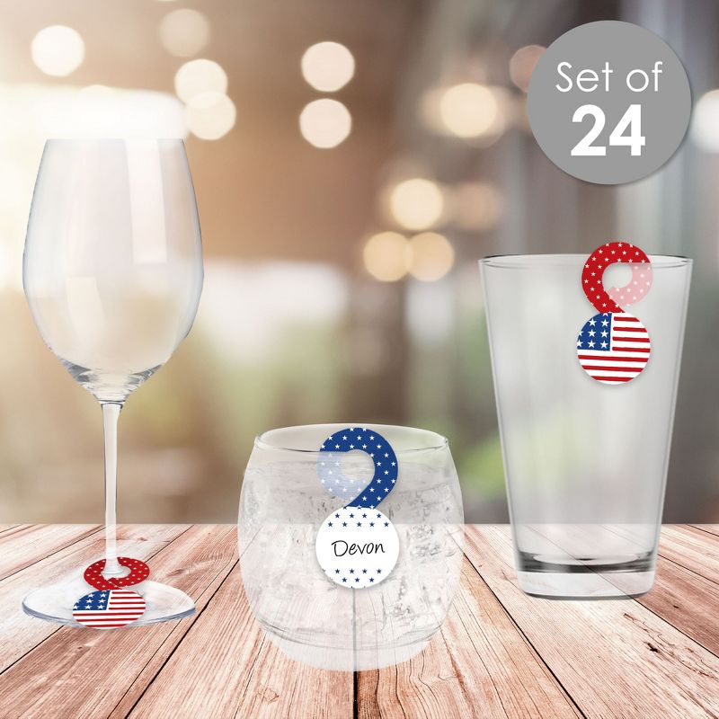 Big Dot of Happiness Stars & Stripes - Patriotic Party Paper Beverage Markers for Glasses - Drink Tags - Set of 24, 3 of 10