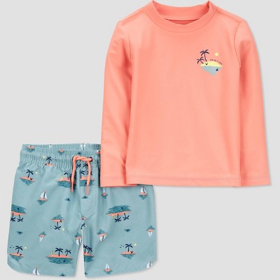 Carter's Just One You® Baby Boys' Long Sleeve Landscape Printed Rash Guard Set - Blue/Orange