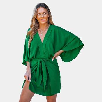 Women's Shamrock Green Surplice Mini Dress - Cupshe