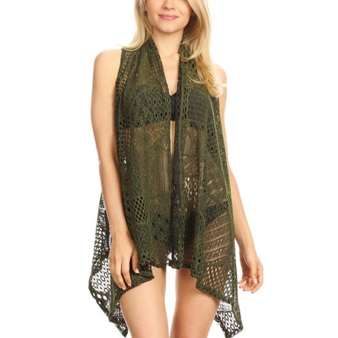 Anna-Kaci Women's Triangle Bikini Top with Jewel Center Ring and Mesh Tie Sarong Cover Up Set
