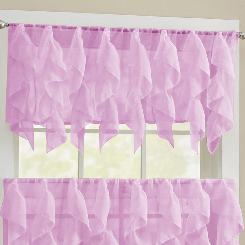 Sweet Home Collection | Sheer Voile Vertical Ruffle Window Kitchen Curtain, 1 of 2