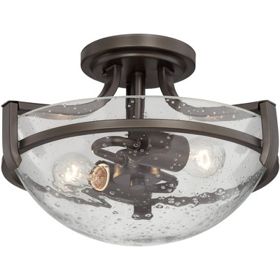 Regency Hill Modern Ceiling Light Semi Flush Mount Fixture Oil Rubbed Bronze 13" Wide 2-Light Clear Seedy Glass Bowl for Bedroom