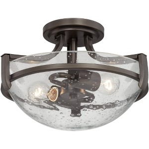 Regency Hill Mallot Modern Ceiling Light Semi Flush Mount Fixture 13 1/4" Wide Oil Rubbed Bronze 2-Light Clear Seeded Glass Bowl for Bedroom Hallway - 1 of 4