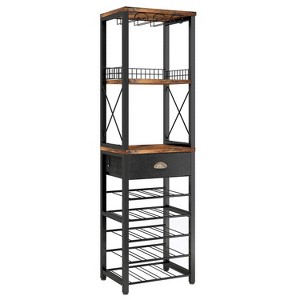 Itopfox 4-Tier Freestanding Wine Rack with Tabletop, Glass Holder, Storage Drawer for Liquor & Glasses, Industrial Style Bar Cabinet for Living Room - 1 of 4