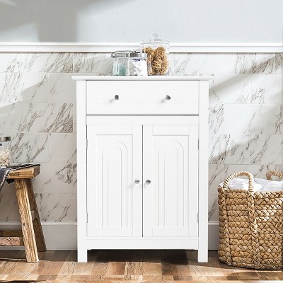 White Freestanding Bathroom Storage Cabinet with Adjustable Shelving