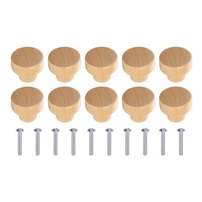Unique Bargains Pure Wood Flat Round Dresser Drawer Knobs with Screws for Cupboard
