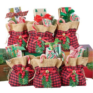 Collections Etc Buffalo Plaid and Burlap Gift Bags - Set of 6 Red - 1 of 2