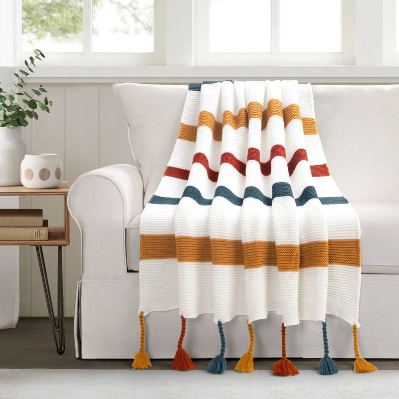 50"x60" Boho Knitted Braided Tassel Throw Blanket - Lush Décor, 1 of 6