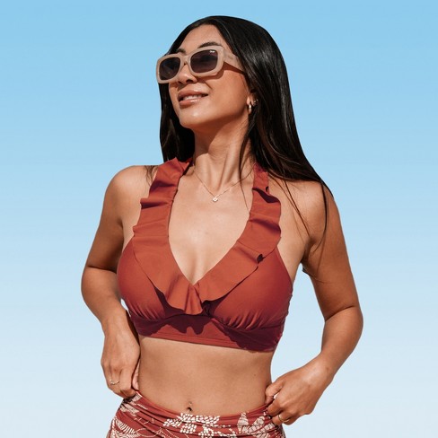 Women's Terracotta Ruffle Halter Bikini Top - Cupshe - image 1 of 4