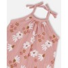 Deux par Deux Girl Printed Muslin Tie Strap Jumpsuit Pink and White Flowers - 4 of 4