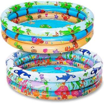 2 Pack 47" Baby Pool, Float Kiddie Pool, Inflatable Baby Swimming Pool with 3 Rings, Seasonal Merriment for Kids, Indoor and Outdoor Water Game Play