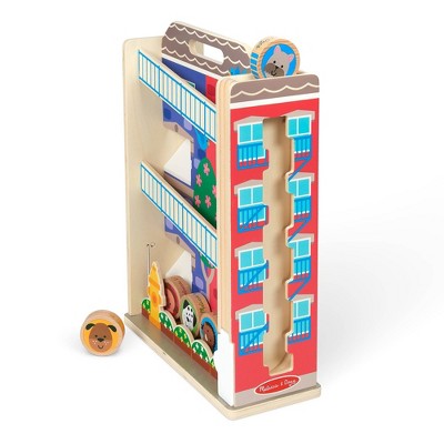 Colorful Wooden Town House Tumble Playset with Disks