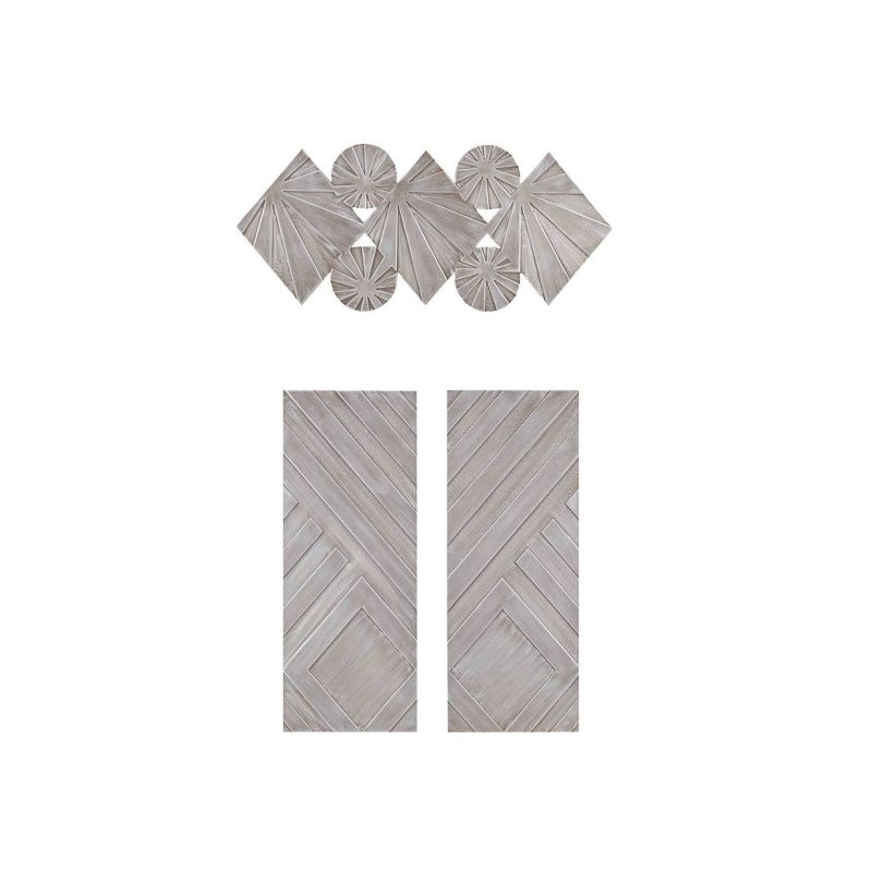 3pc Ash Carved Wood Wall Decor Panel Set Gray/Silver - Madison Park, 2 of 15