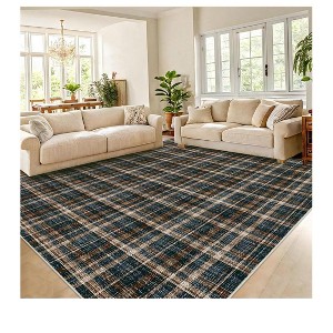Green-2*6 feet  Modern Plaid Machine Washable Area Rug Non Slip Non Shedding Throw Rugs Stain Resistant Pet Friendly For Bedroom Living Room Low Pile - 1 of 4