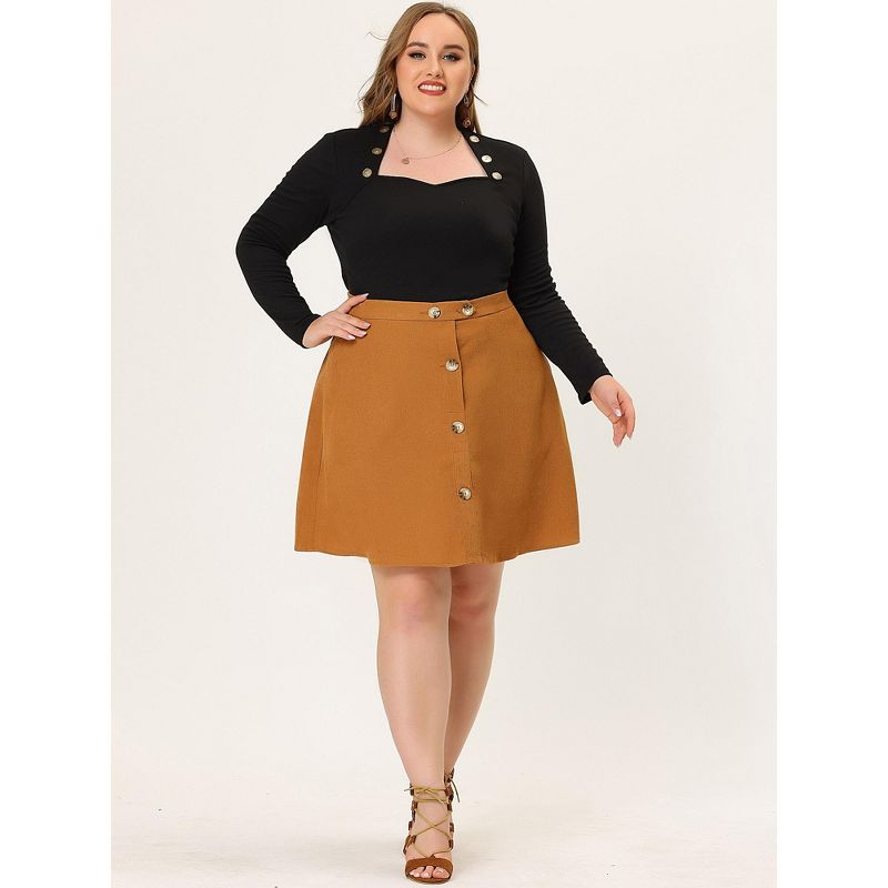 Agnes Orinda Women's Plus Size Corduroy Button Mid-Rise A-Line Mini Skirts, 3 of 6