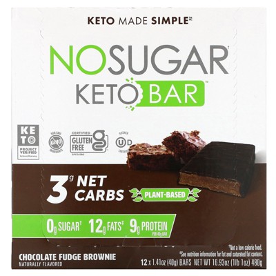 No Sugar Company Keto Bar, Chocolate Fudge Brownie, 12 Bars, 1.41 oz (40 g) Each