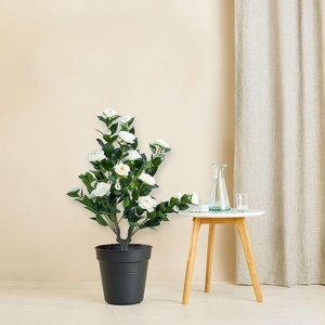 Set of 2 Artificial Topiary Ball Trees with Metal Stakes, 21.6" UV-Resistant PE Fake Plants with Begonia Flowers for Indoor/Outdoor Decor - 1 of 4
