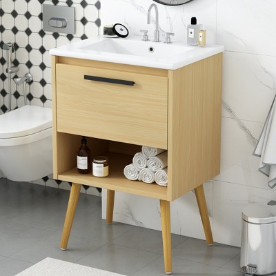 ChicFurnit Bathroom Vanities Bathroom Vanity for Bathroom with Sink Combo Multi-functional Bathroom Cabinet with Drawer, Brown, 24"*18"*33.4"