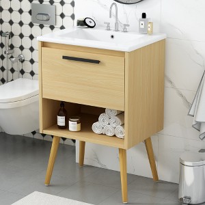 ChicFurnit Bathroom Vanities Bathroom Vanity for Bathroom with Sink Combo Multi-functional Bathroom Cabinet with Drawer, Brown, 24"*18"*33.4" - 1 of 4