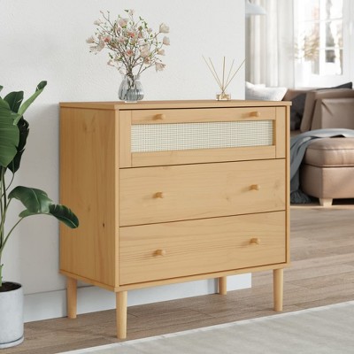 vidaXL Drawer Cabinet SENJA Rattan Look Brown 31.5 in.x15.7 in.x31.5 in. Solid Wood Pine