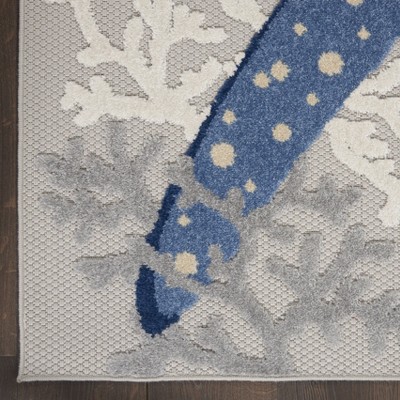 Blue and Grey Coastal Starfish Indoor/Outdoor Area Rug