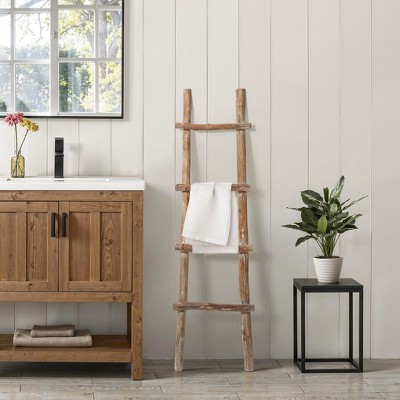 Natural Solid Wood 59-Inch 4-Rung Rustic Blanket Ladder