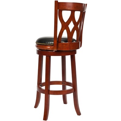 Lancaster Light Cherry and Black Leather Swivel Bar Stool