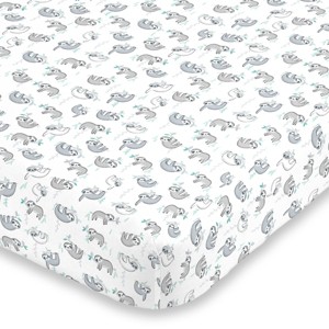 NoJo Super Soft Grey, White and Aqua Sloth Fitted Crib Sheet - 1 of 4