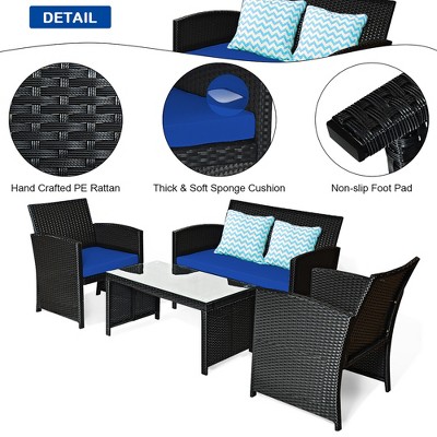 8-Piece Navy Cushioned Black Steel Patio Sofa Set