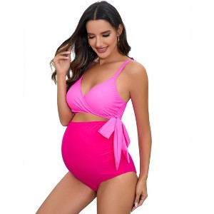 Clearlove Maternity One Piece Swimsuit Women Bathing Suit V Neck High Waisted Hollow Swimwear - 1 of 4