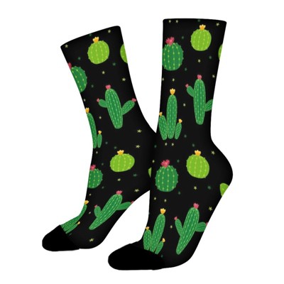 Cactus Black Women Printed Crew Socks Funny Funky Socks Soft Polyester Novelty Gifts for Artists Men