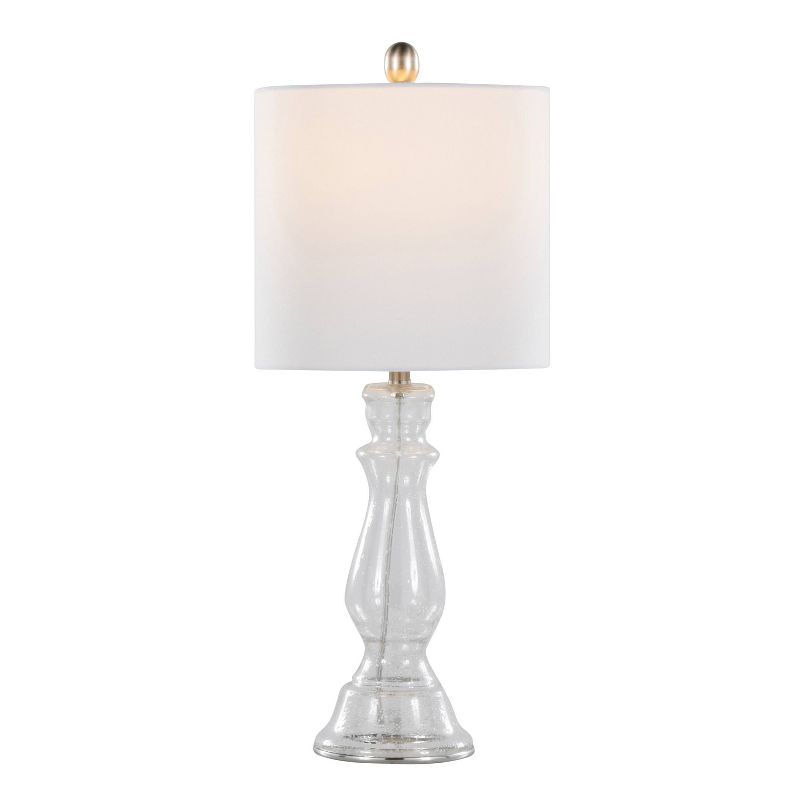 LumiSource (Set of 2) Bishop 24&#34; Contemporary Glass Table Lamps Clear Seeded Glass Brushed Nickel and White Linen Shade from Grandview Gallery, 3 of 7