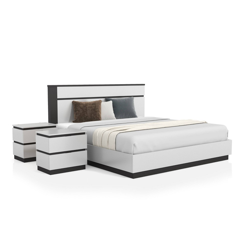 Photos - Bedroom Set 3pc Queen Pape Modern Bed with 2 Nightstands White/Metallic Gray - miBasic