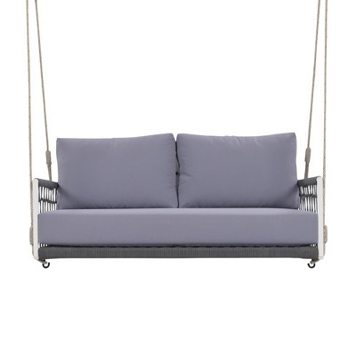 Porch Swing, Hanging Porch Swing With Woven Ropes, Removable Cushion And Cushion Cover, Pillow, Iron Frame