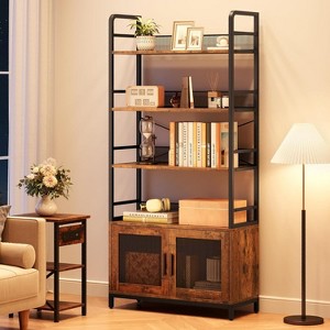 Jojoka Bookshelf with Doors Industrial Bookcase with 4 Tiers Open Storage Shelf 70.87" Tall Bookshelves,Brown - 1 of 4