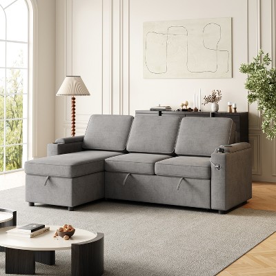 TiramisuBest 85.8" Beige Sleeper Sofa, Sofa Bed - 2 in 1 Pull Out Sofa Bed with Storage Sofa, Sofa Sleeper with Pull Out Bed with Charging Port