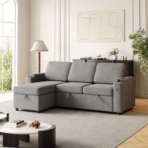 TiramisuBest 85.8" Beige Sleeper Sofa, Sofa Bed - 2 in 1 Pull Out Sofa Bed with Storage Sofa, Sofa Sleeper with Pull Out Bed with Charging Port - 1 of 4
