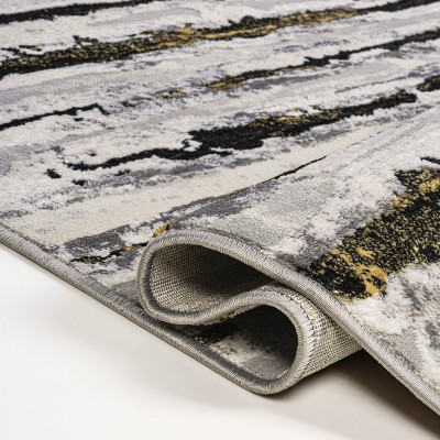 Gray and Black Striped Synthetic 3x5 Area Rug