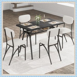 Jojoka Modern Dining Table Set for 4 with Storage Rack and Boucle Chairs, Compact Kitchen Table Set for Small Spaces, Apartments, Dining Rooms - 1 of 4